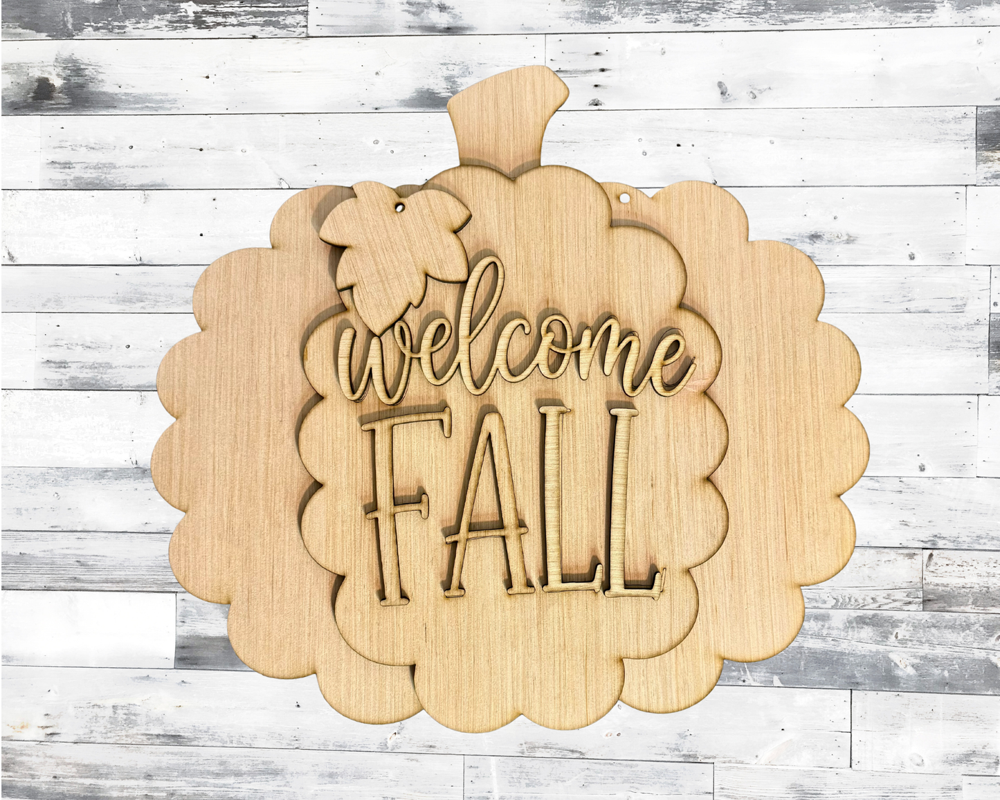Welcome Fall Scalloped Pumpkin Wood Door Hanger Blank