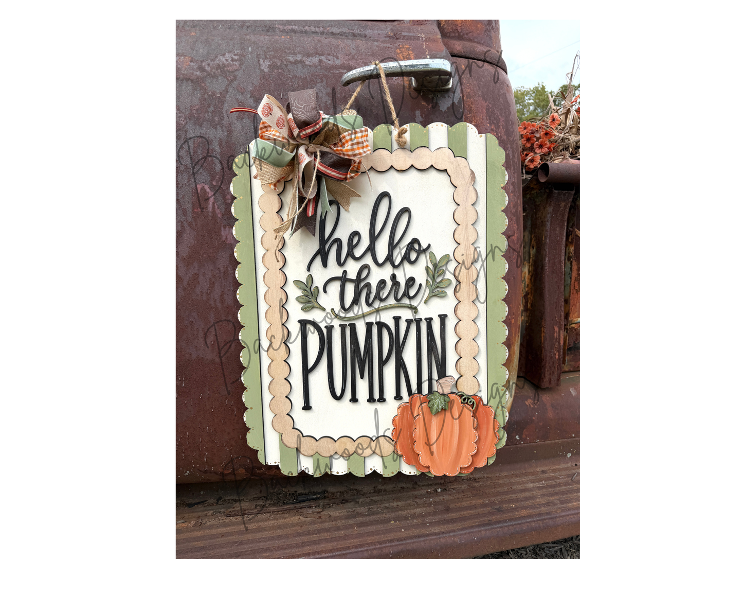 Hello There Pumpkin Scalloped Fall Wood Door Hanger Blank