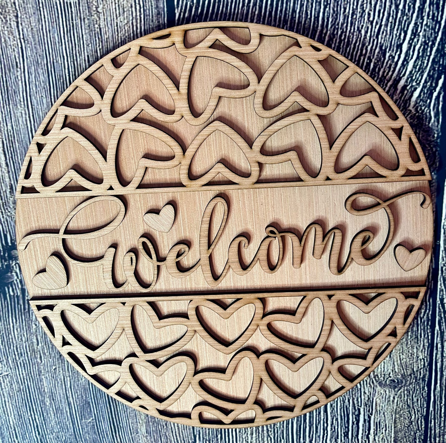 Welcome with Hearts Valentine Wood Door Hanger Blank