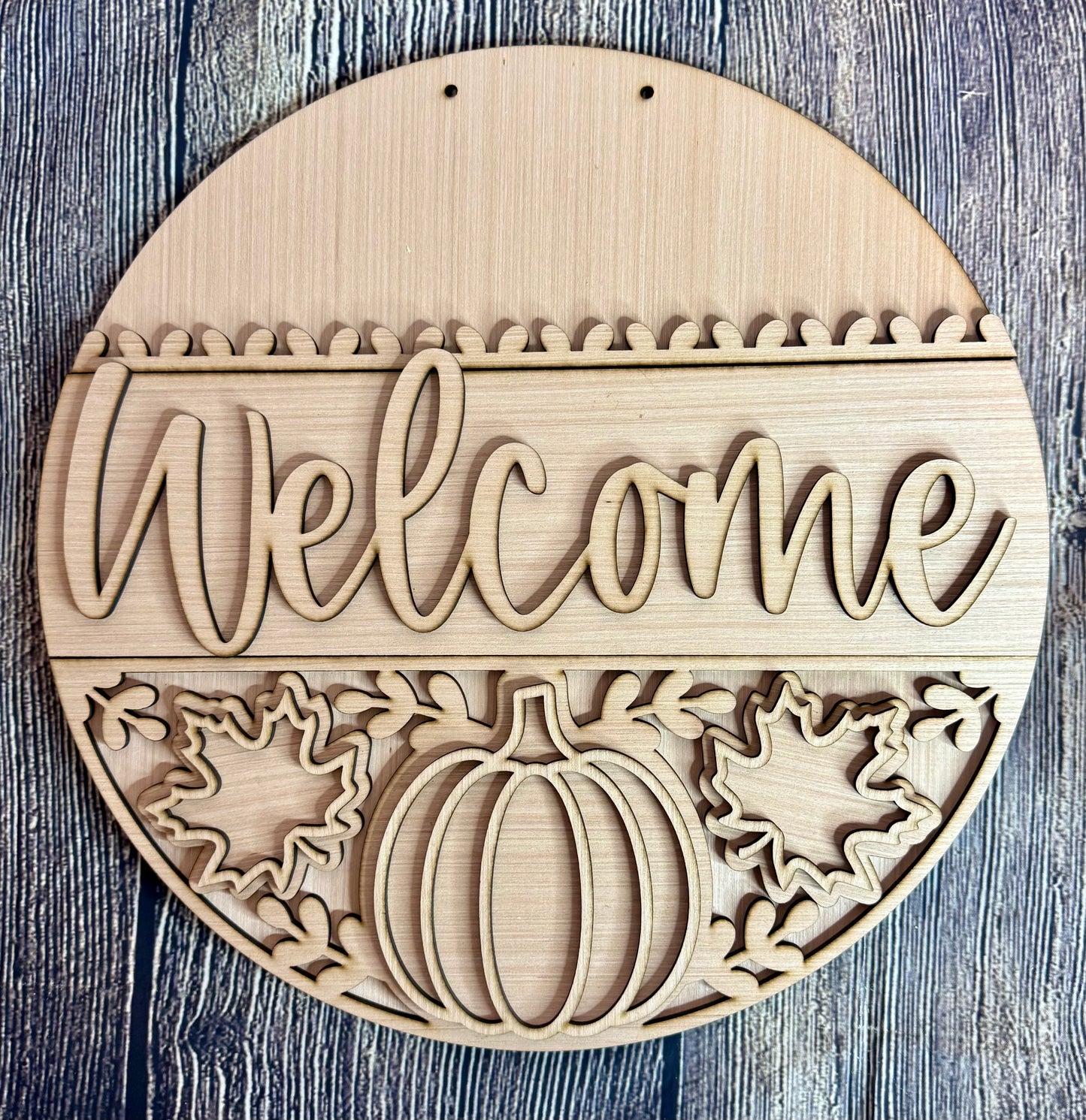 Welcome Pumpkin Leaf Fall Wood Door Hanger Blank