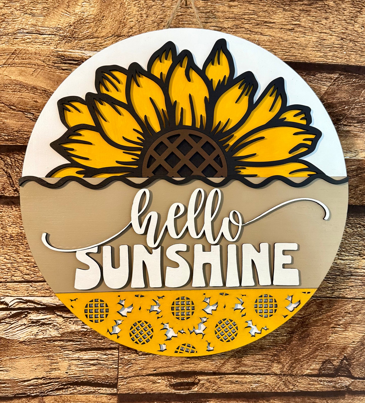 Hello Sunshine Fall Sunflower Wood Door Hanger