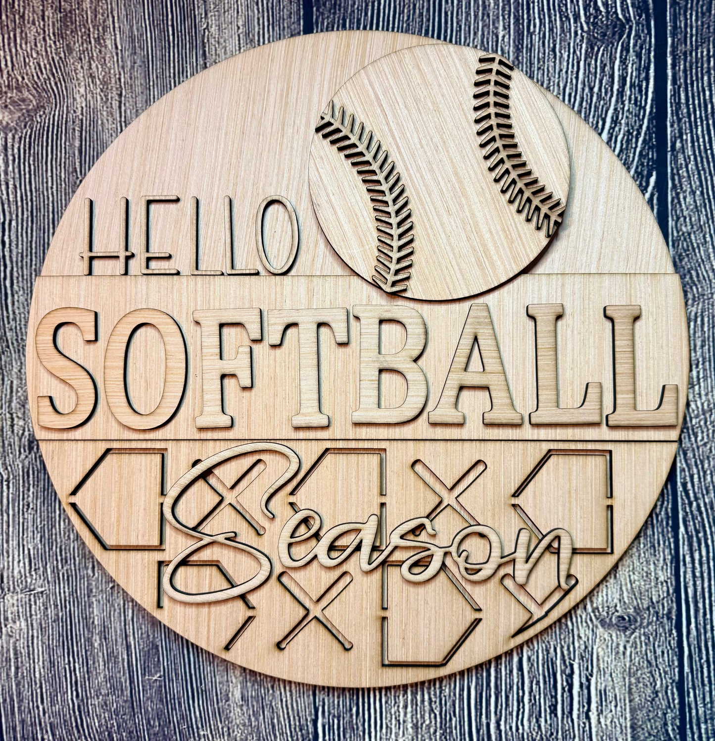 Hello Softball Baseball Season Wood Door Hanger Blank