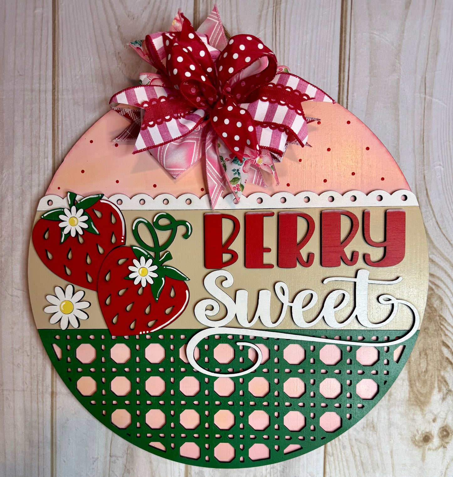 Berry Sweet Strawberry Spring Summer Wood Door Hanger