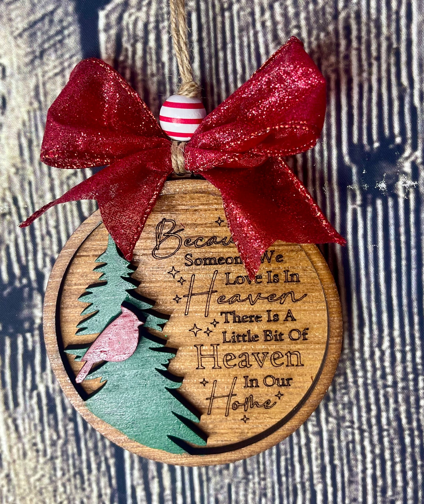 In Memory Cardinal Heaven in Home Christmas Wood Ornament