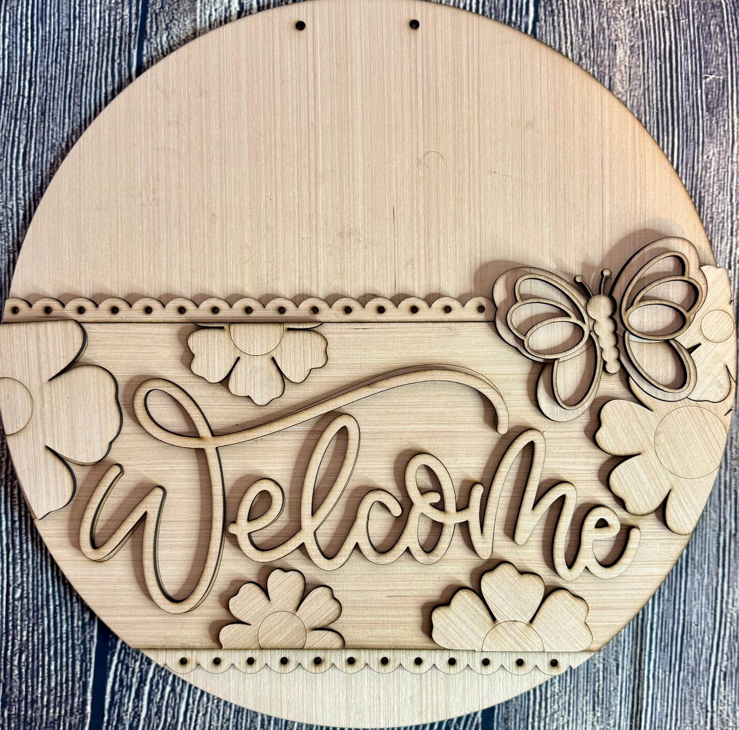 Welcome Butterfly and Daisies Spring Door Hanger Blank