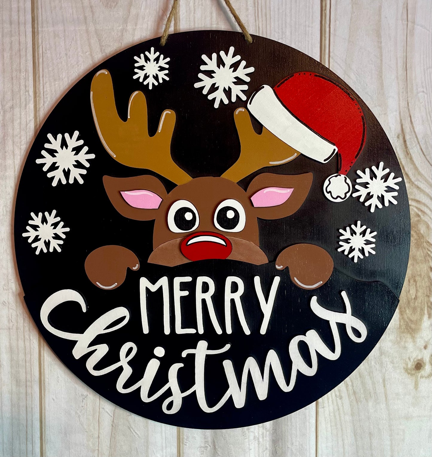 Peeping Reindeer Merry Christmas Door Hanger