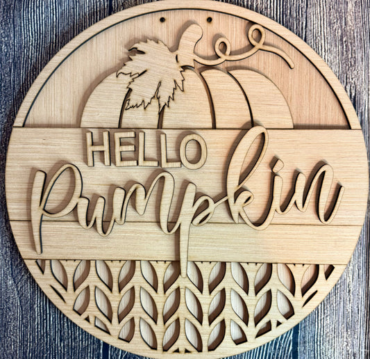 Hello Pumpkin Sweater Design Fall Wood Door Hanger Blank
