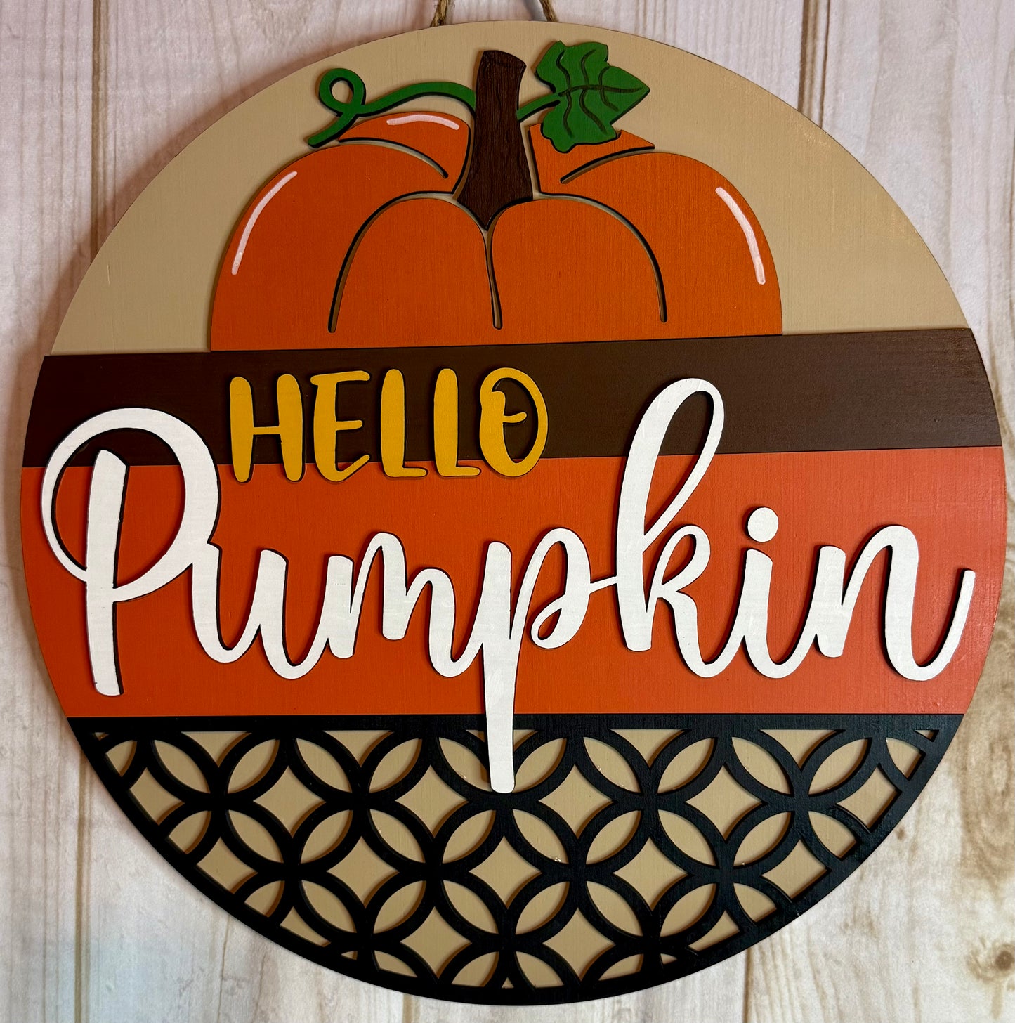Hello Pumpkin Geometric Fall Wood Door Hanger