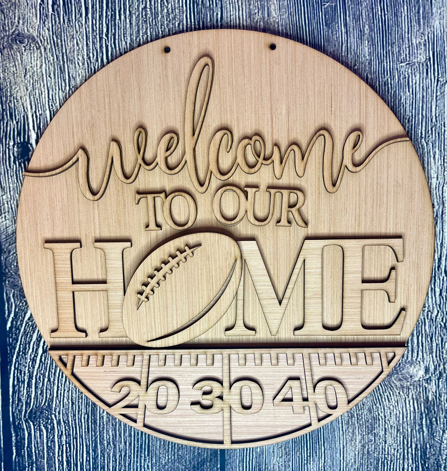 Welcome to our Home Football Fall Wood Door Hanger Blank
