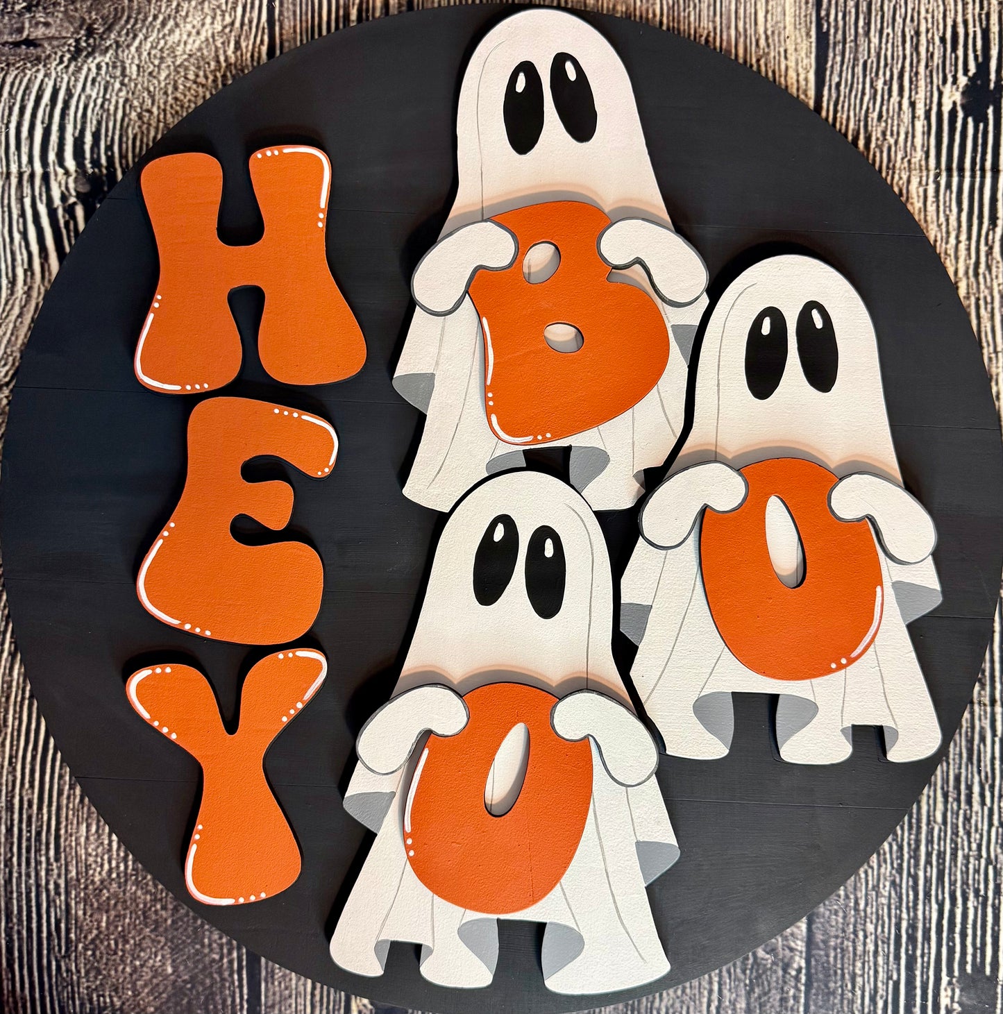 Hey Boo Ghosts Halloween Wood Door Hanger
