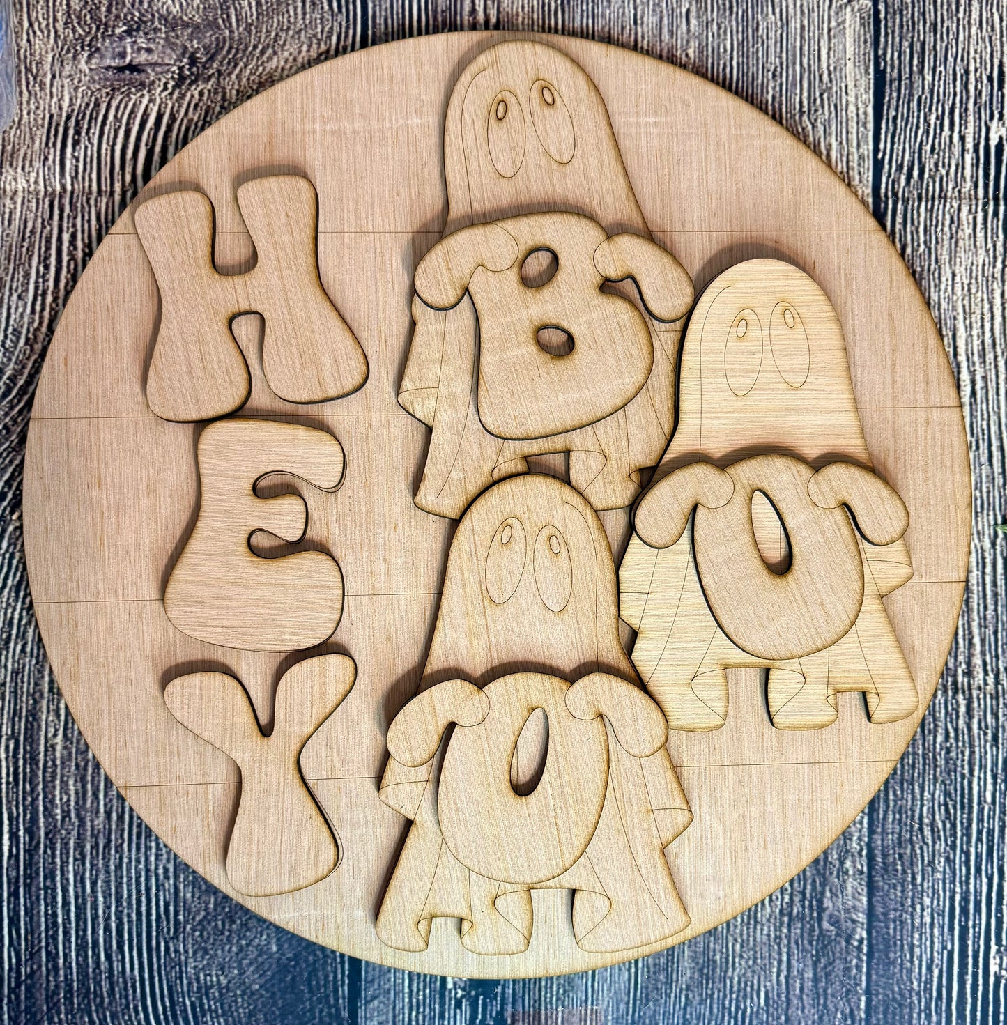 Hey Boo Ghosts Halloween Wood Door Hanger Blank