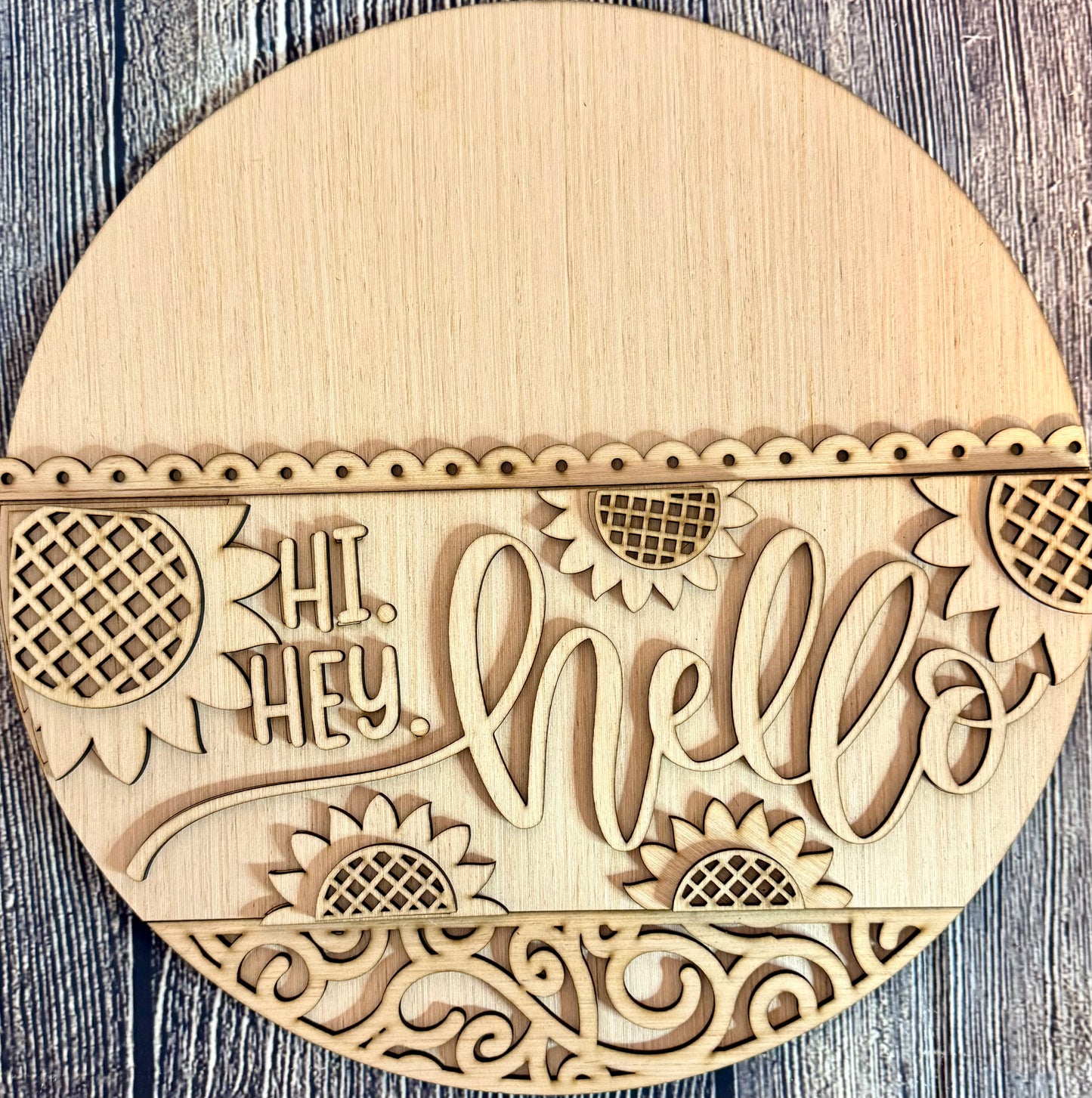 Hi Hey Hello Sunflower Wood Door Hanger Blank
