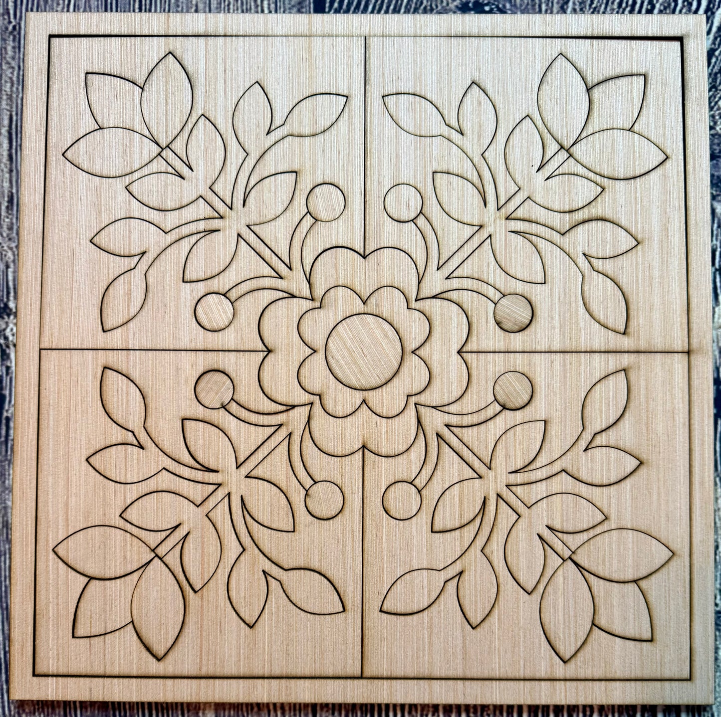 Floral Design Wood Barn Quilt Block Unfinished
