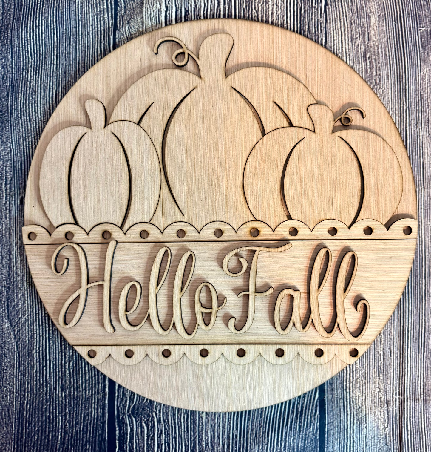 Pumpkin Trio Hello Fall Wood Door Hanger Blank