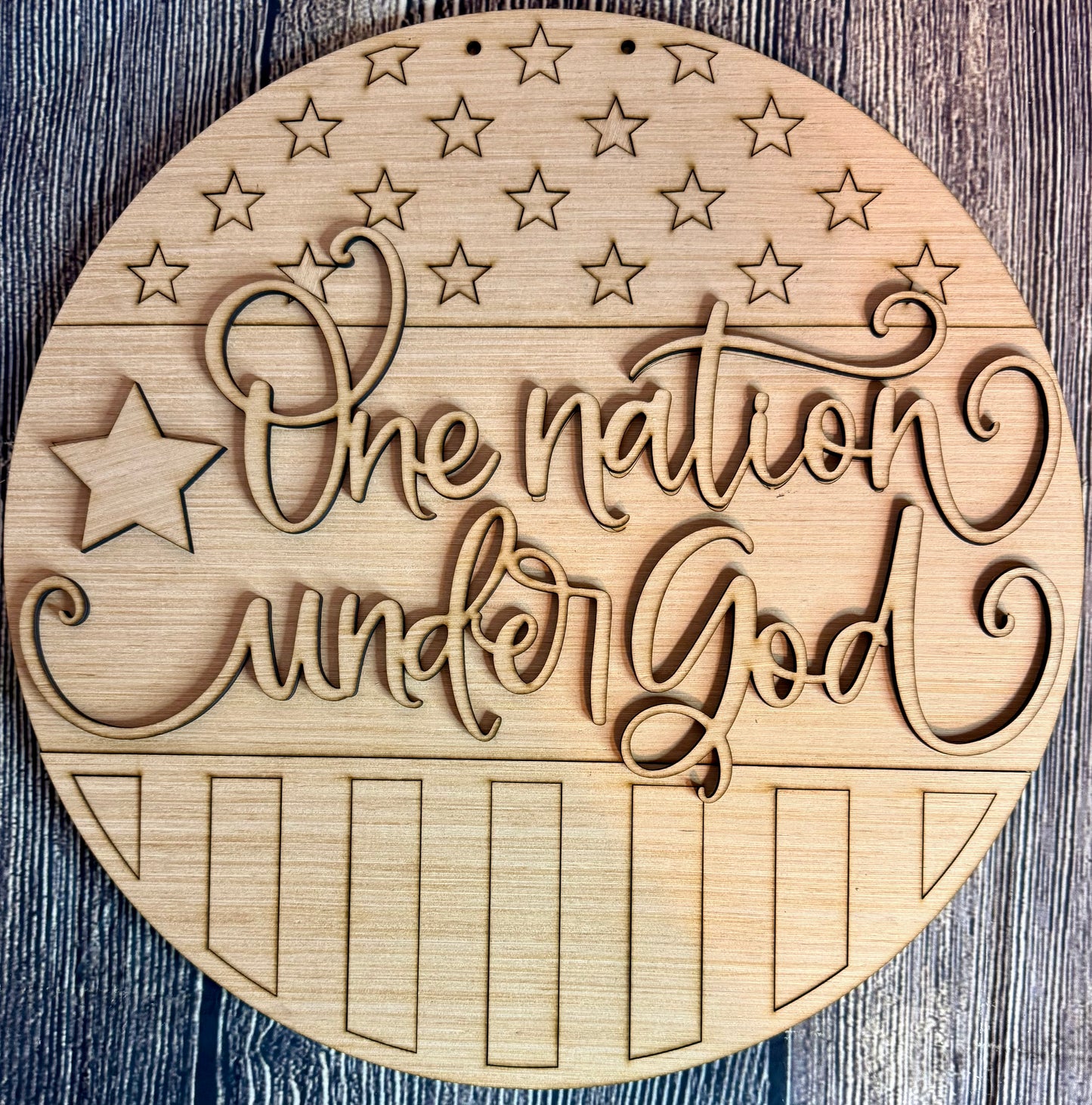 One Nation Under God America Flag Wood Door Hanger Blank