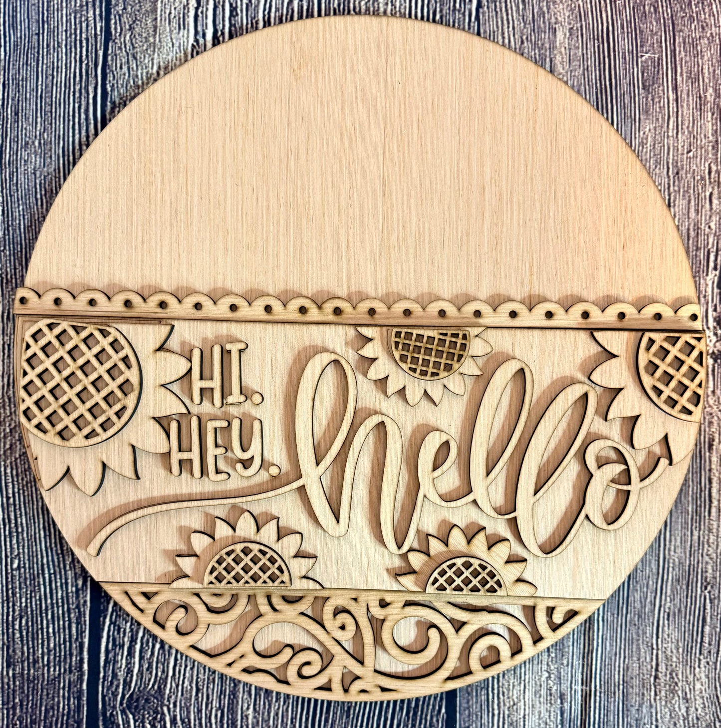Hi Hey Hello Sunflower Wood Door Hanger Blank