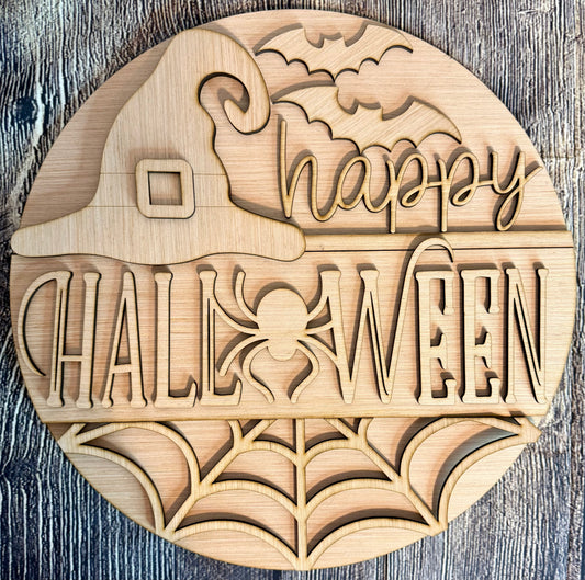Happy Halloween Witch Hat Wood Door Hanger Blank