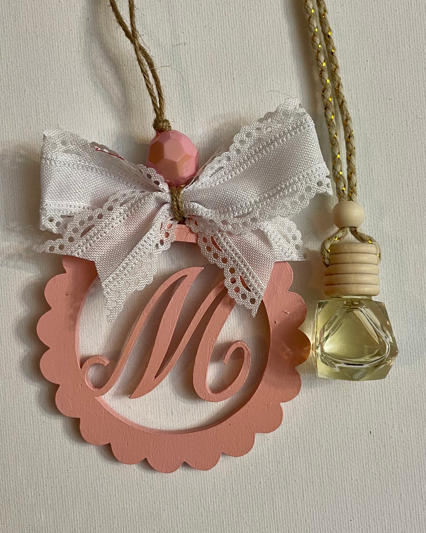 Initial Car Charm Diffuser Set - Personalized Ornament - Rear View Mirror Ornament