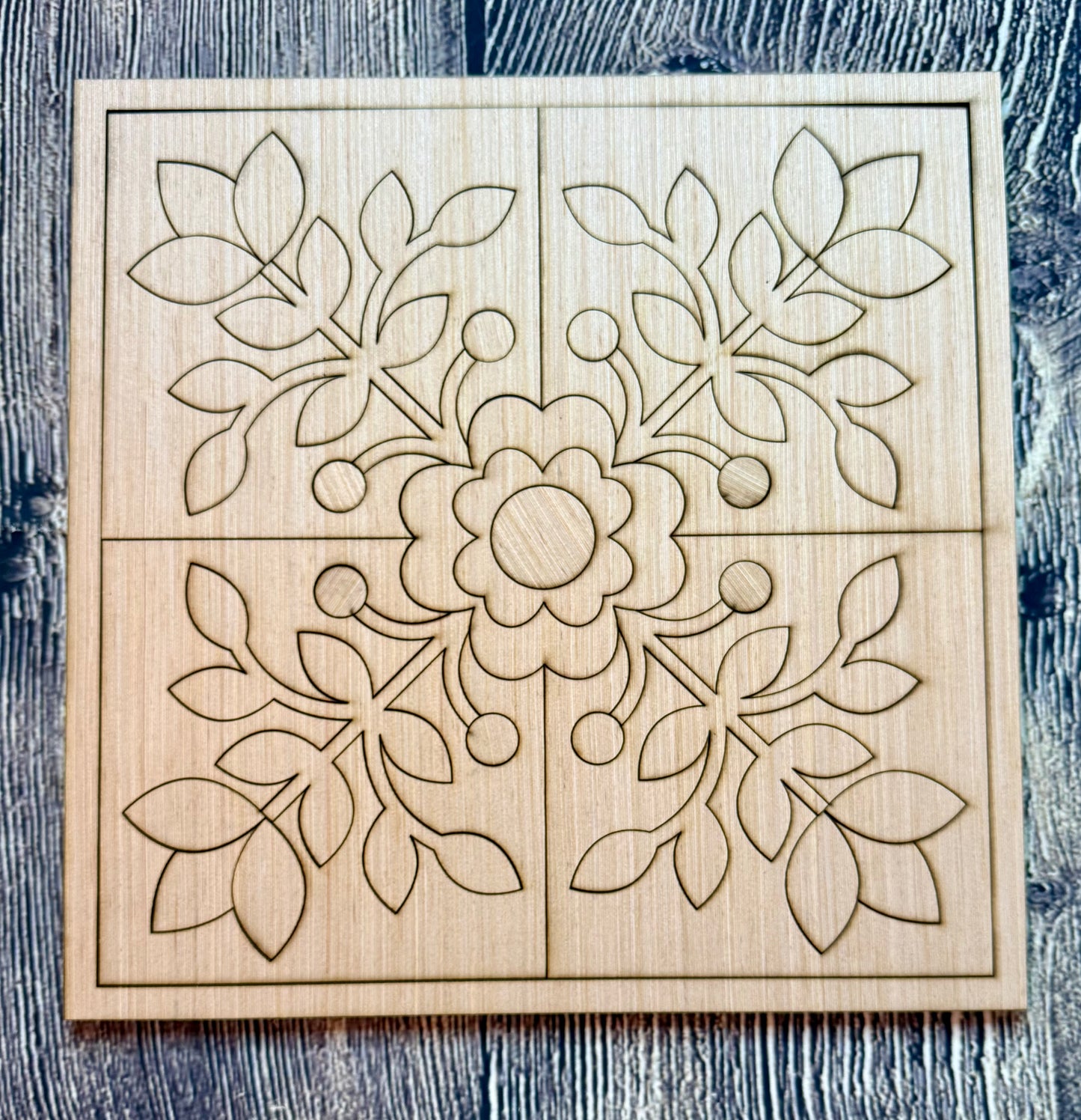 Floral Design Wood Barn Quilt Block Unfinished