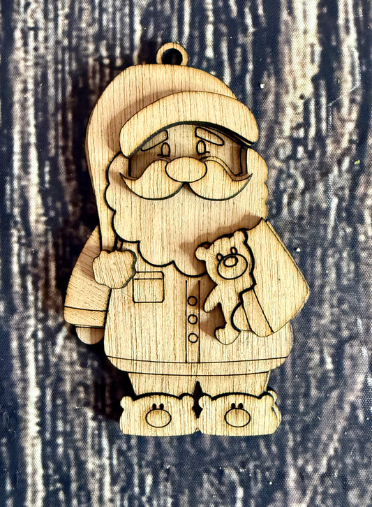 Santa in Pajamas Unfinished Wood Christmas Ornament