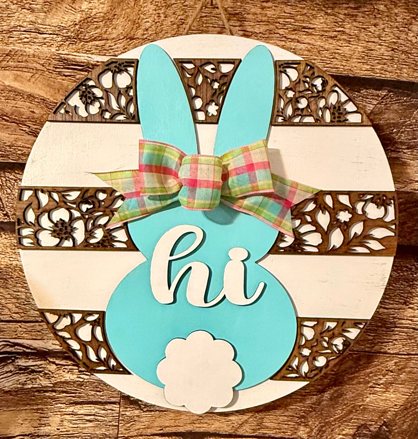 Hi Floral Bunny Welcome Easter Wood Door Hanger