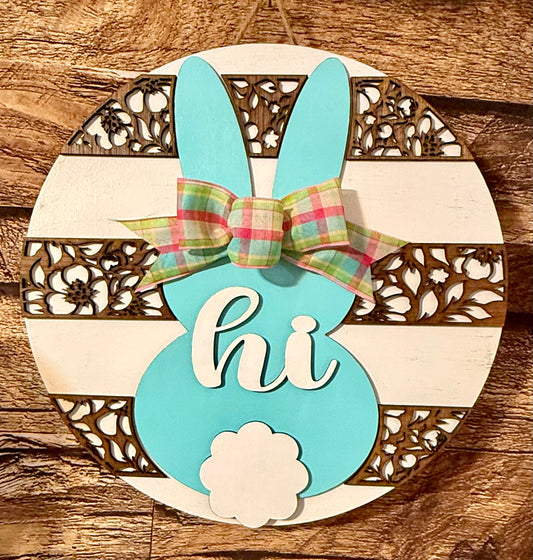 Hi Floral Bunny Welcome Easter Wood Door Hanger