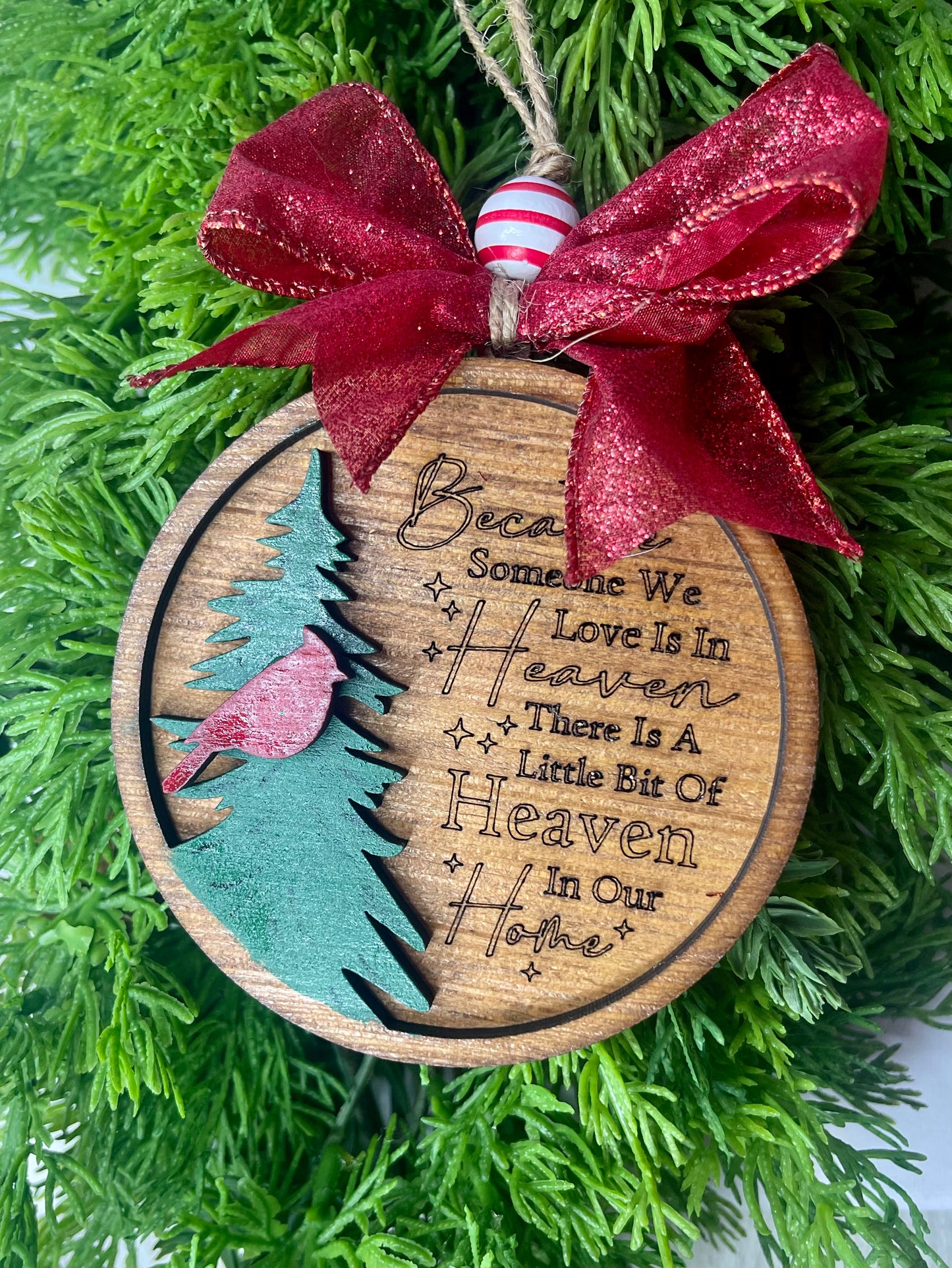 In Memory Cardinal Heaven in Home Christmas Wood Ornament