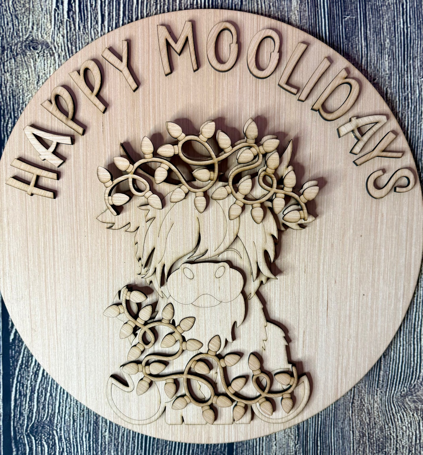 Happy Moolidays Highland Cow Wood Door Hanger Blank