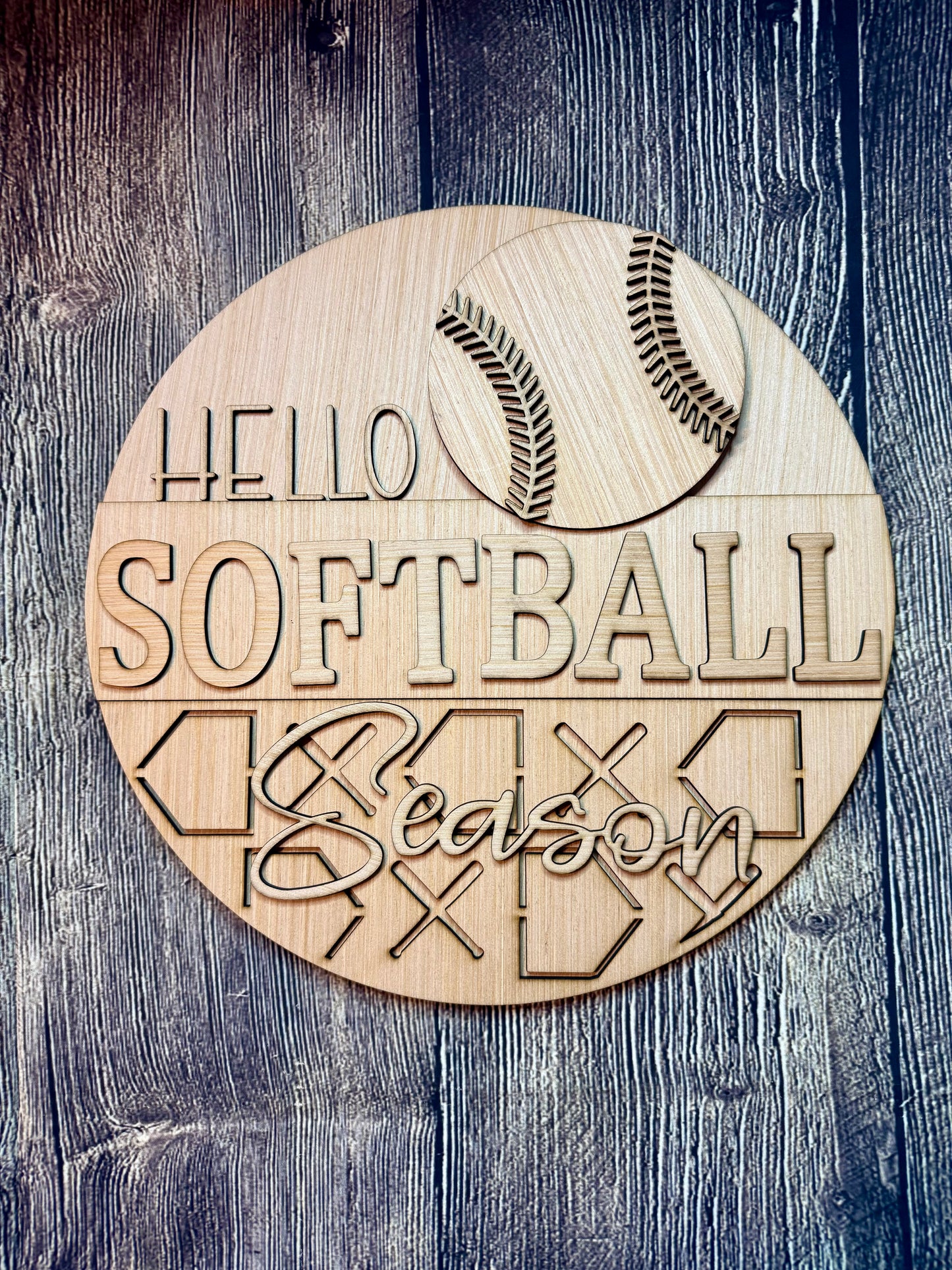 Hello Softball Baseball Season Wood Door Hanger Blank
