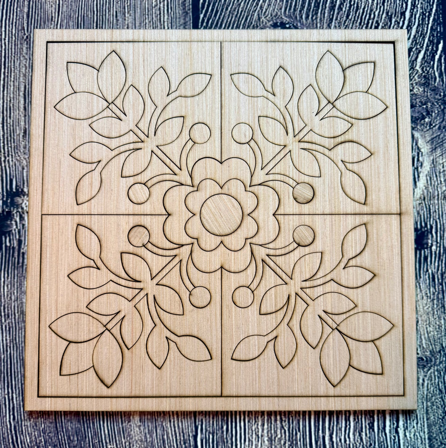 Floral Design Wood Barn Quilt Block Unfinished