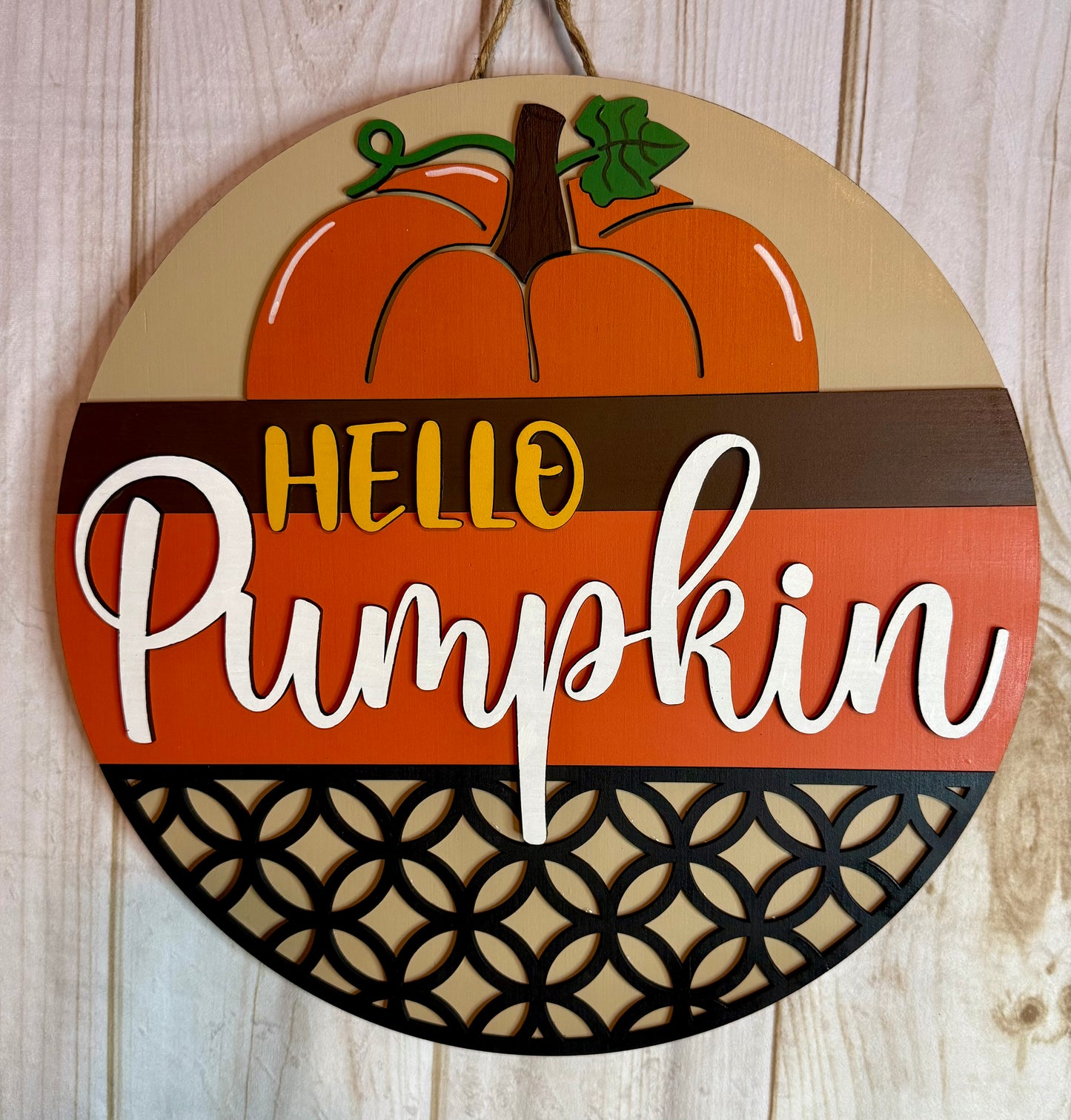 Hello Pumpkin Geometric Fall Wood Door Hanger