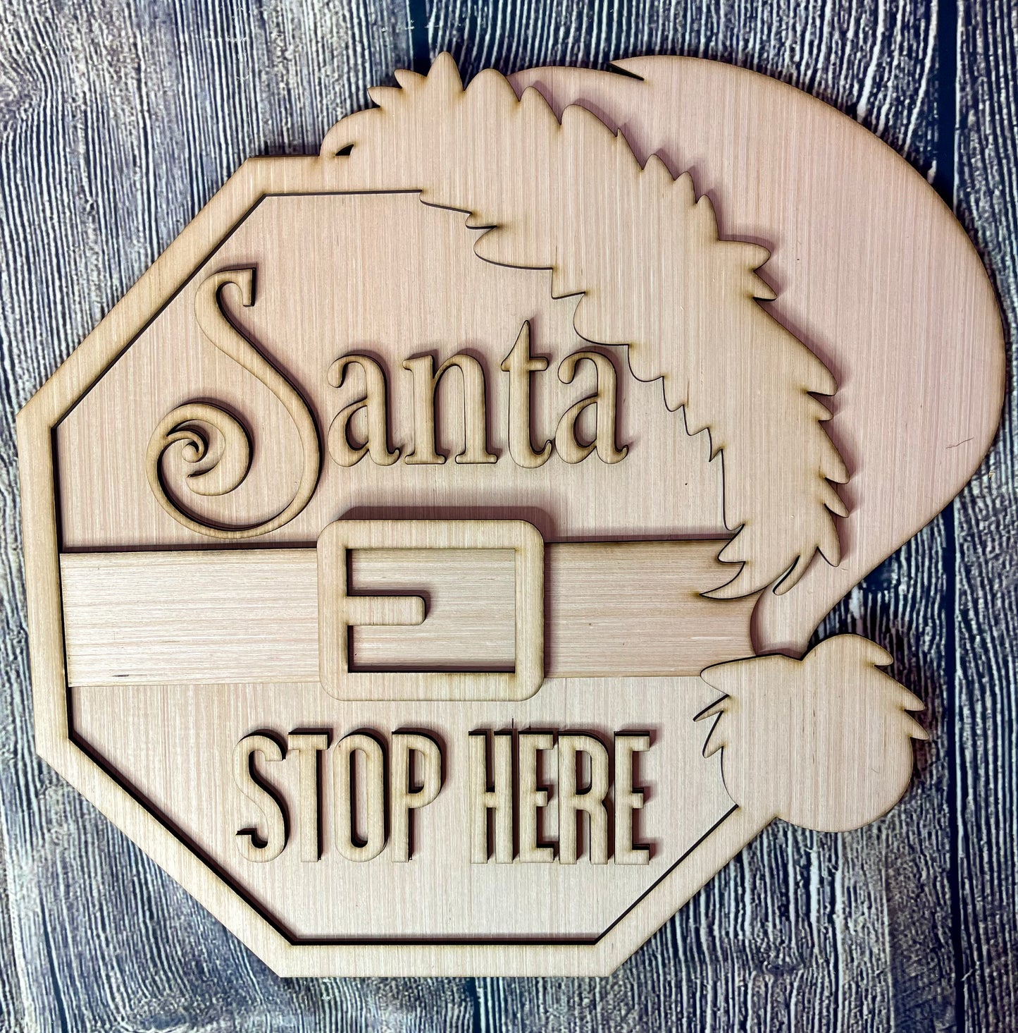 Santa Stop Here Christmas Wood Door Hanger Blank
