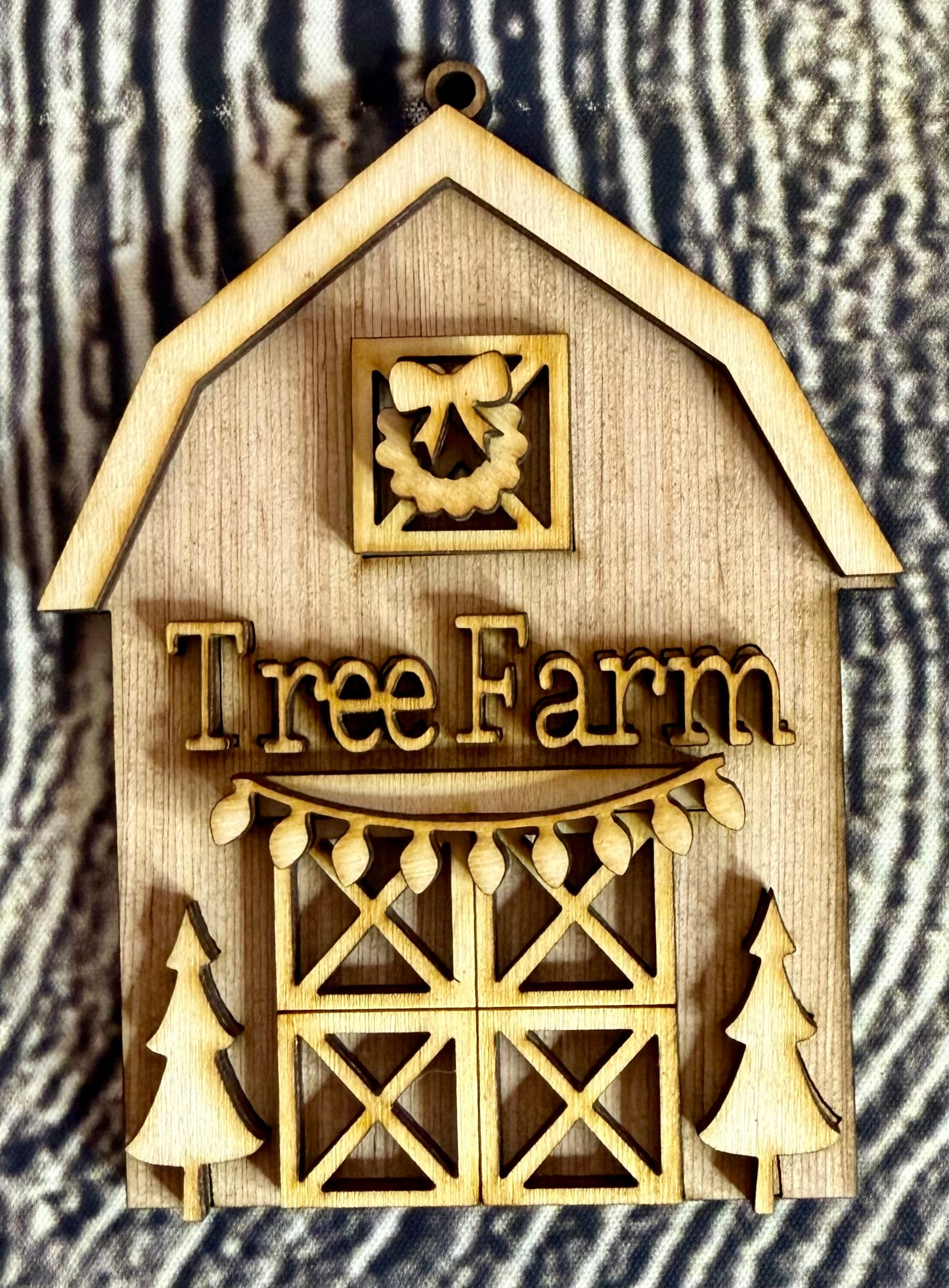 Barn Tree Farm Unfinished Wood Ornament