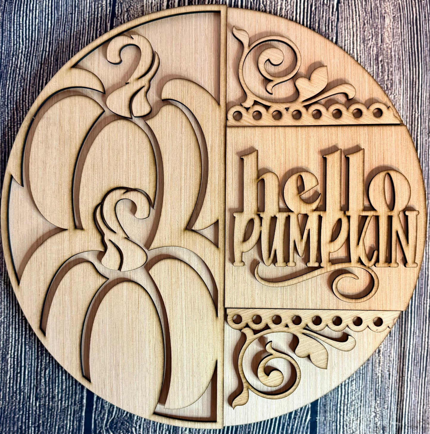 Hello Pumpkin Swirls Fall Wood Door Hanger Blank