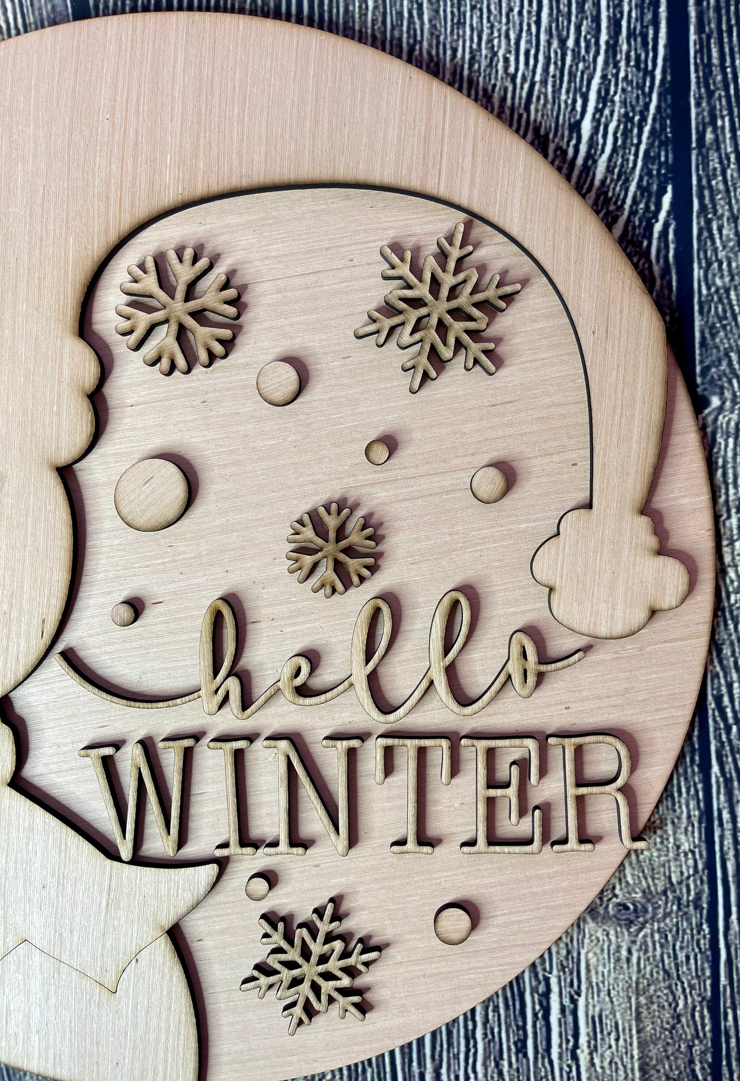 Hello Winter Snowman Wood Door Hanger Blank
