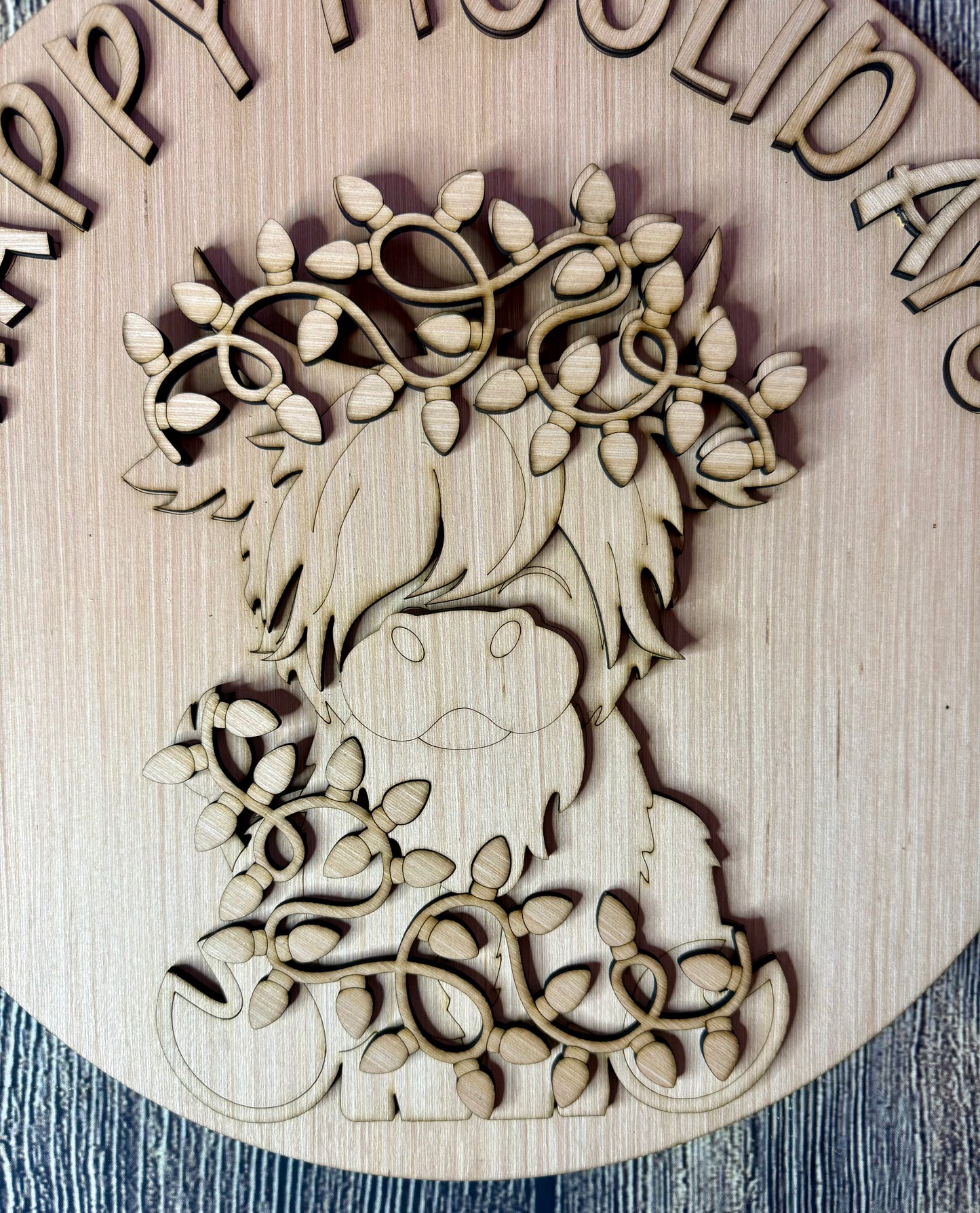 Happy Moolidays Highland Cow Wood Door Hanger Blank