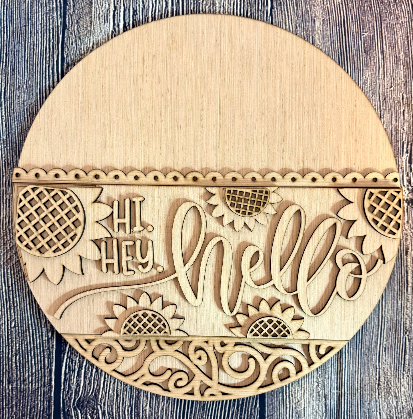 Hi Hey Hello Sunflower Wood Door Hanger Blank