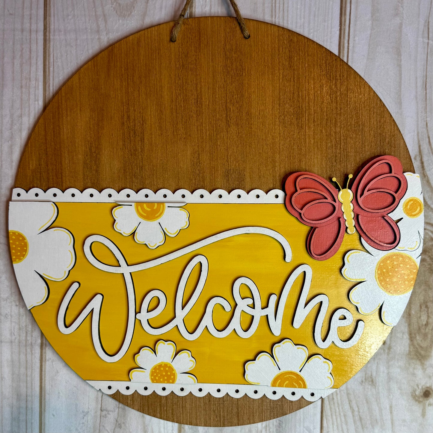 Welcome Butterfly and Daisies Door Hanger