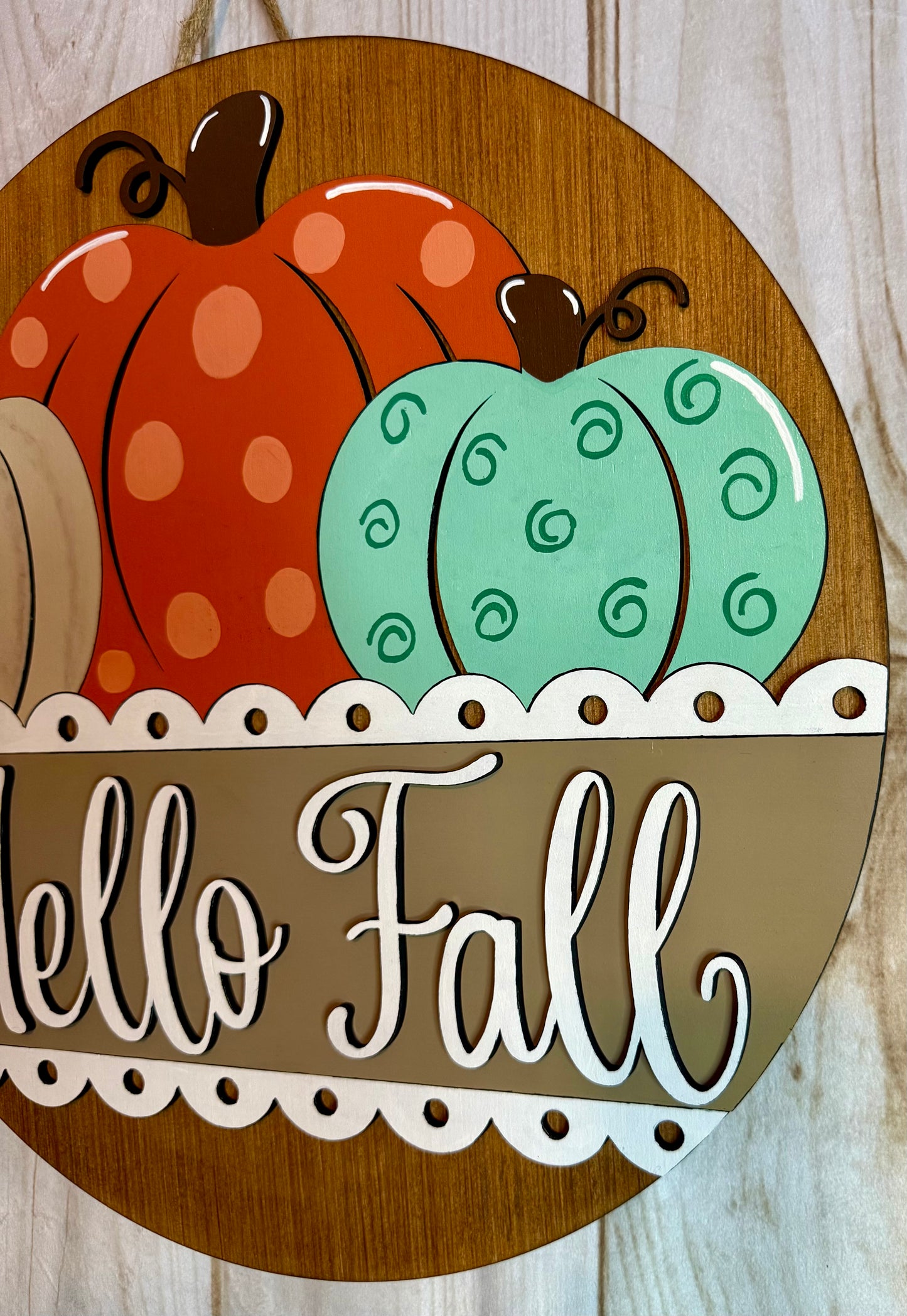 Hello Fall Pumpkin Trio Wood Door Hanger