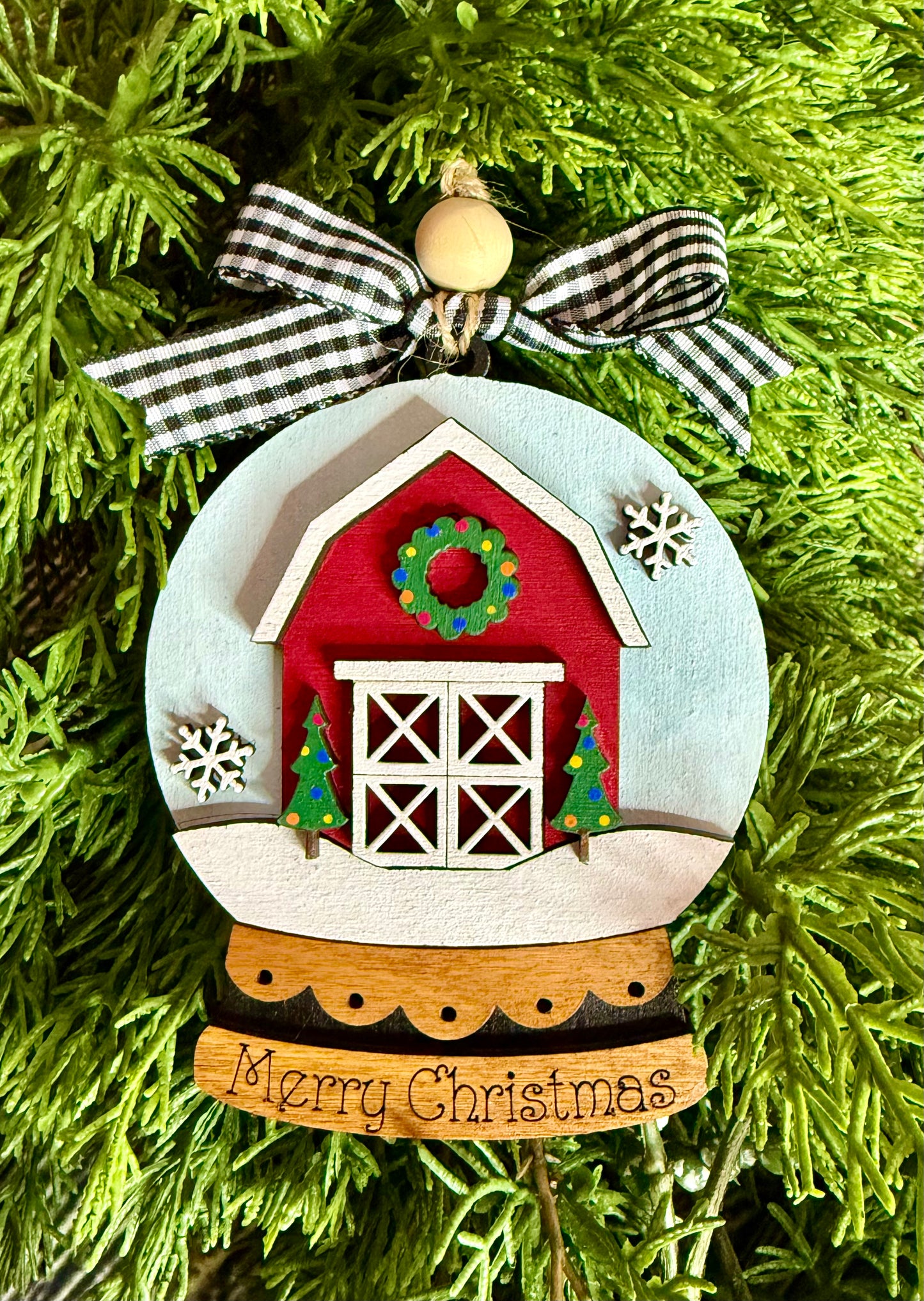 Christmas Barn Snow Globe Ornament