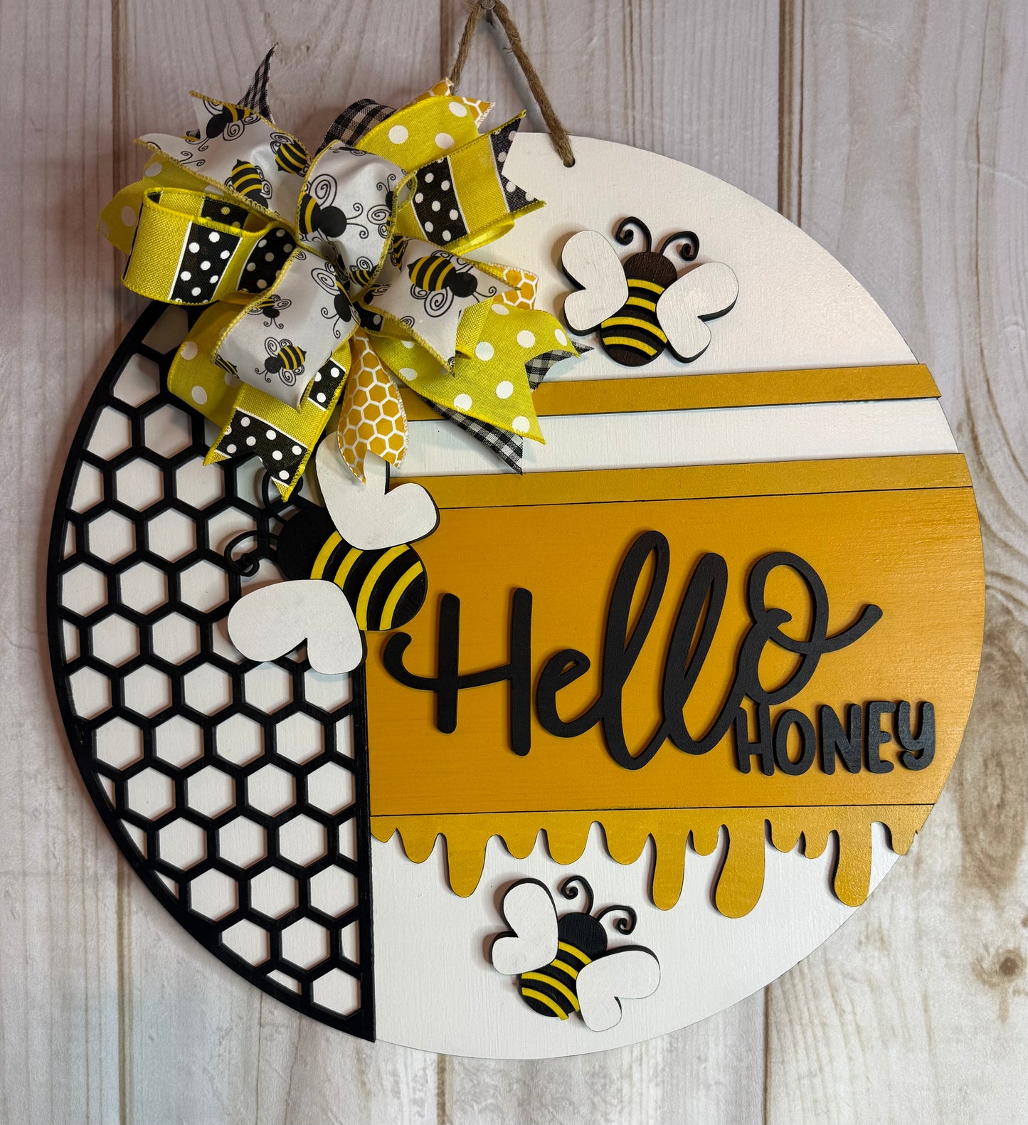 Hello Honey Wood Door Hanger