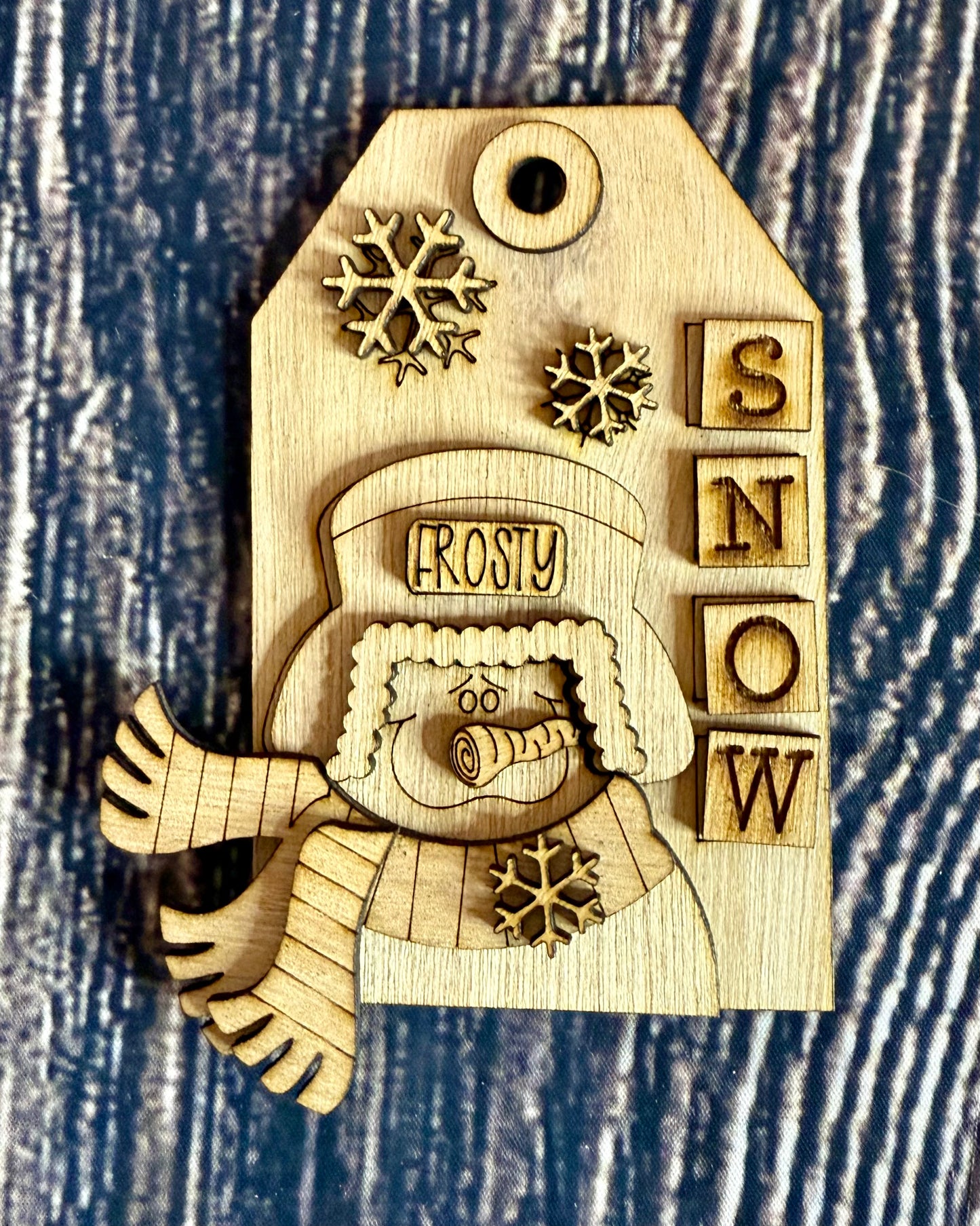 Snowman Tag Unfinished Wood Christmas Ornament