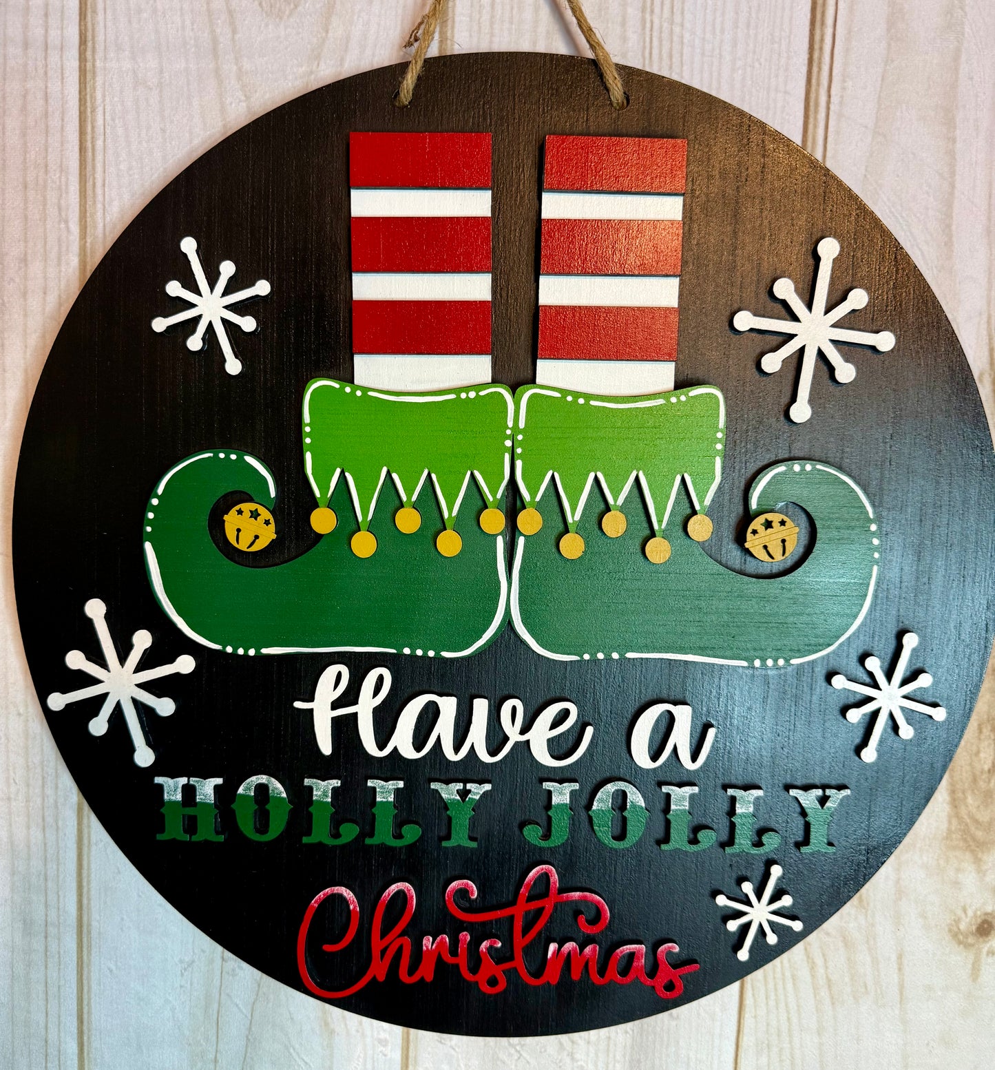 Elf Holly Jolly Merry Christmas Door Hanger