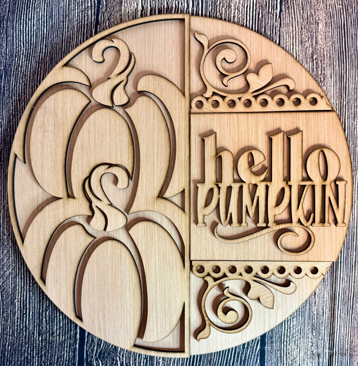 Hello Pumpkin Swirls Fall Wood Door Hanger Blank