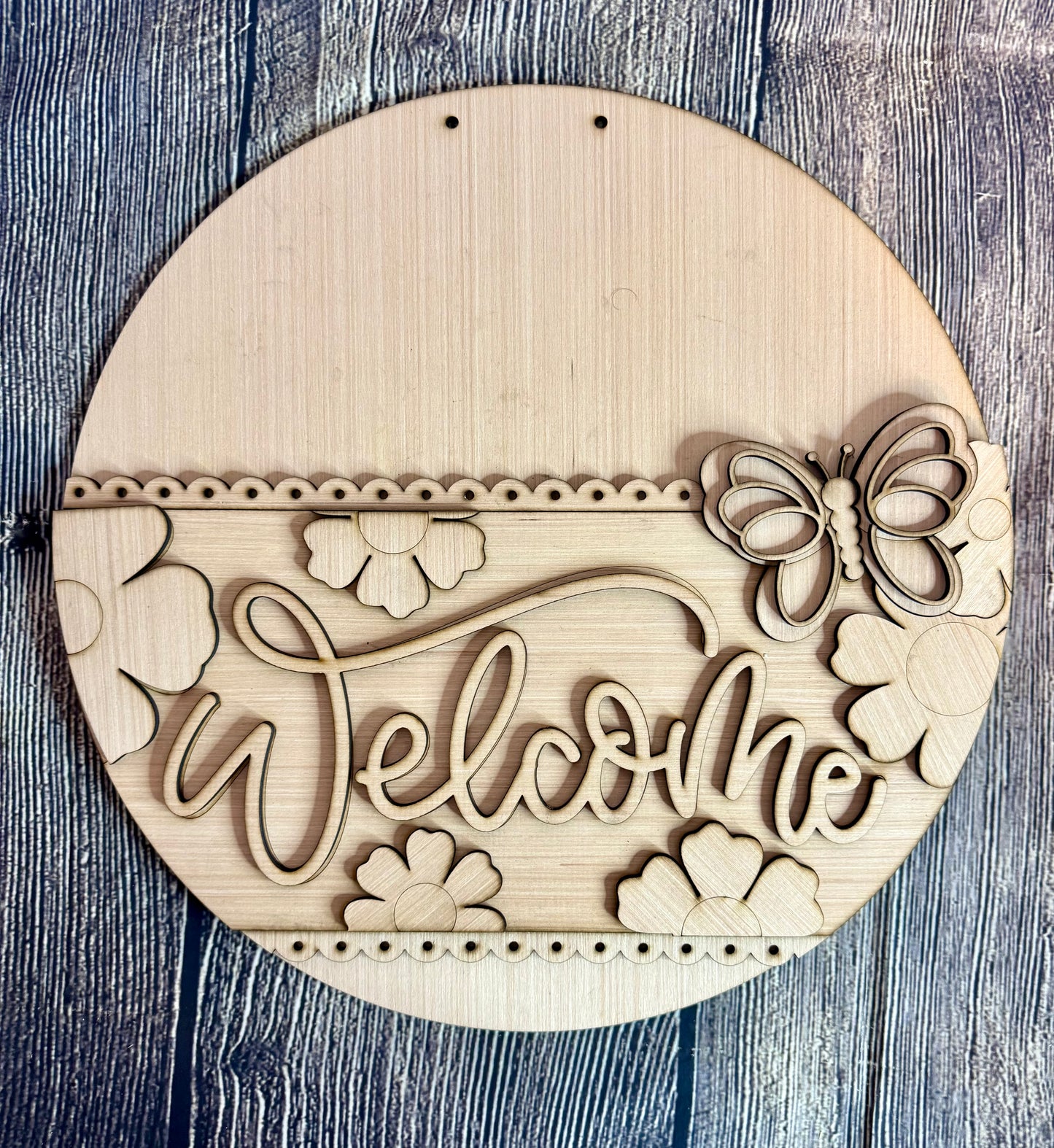 Welcome Butterfly and Daisies Spring Door Hanger Blank