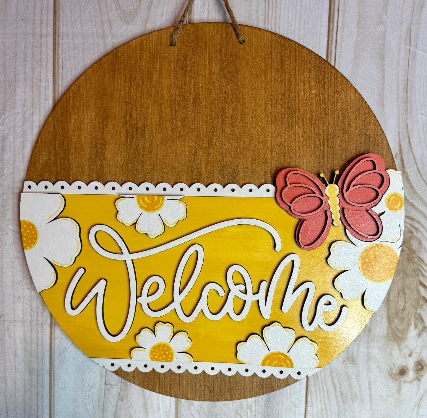 Welcome Butterfly and Daisies Door Hanger