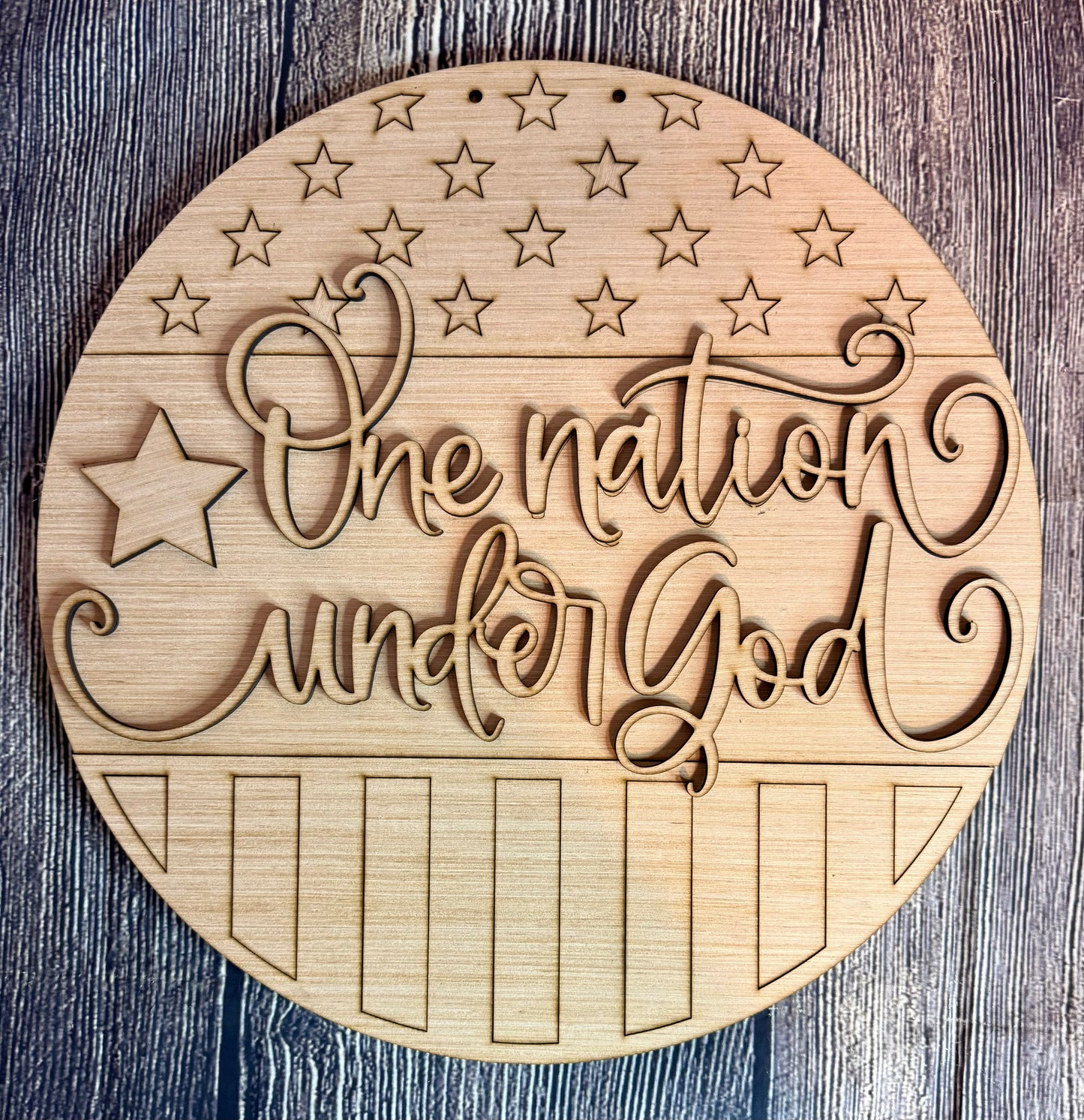 One Nation Under God America Flag Wood Door Hanger Blank