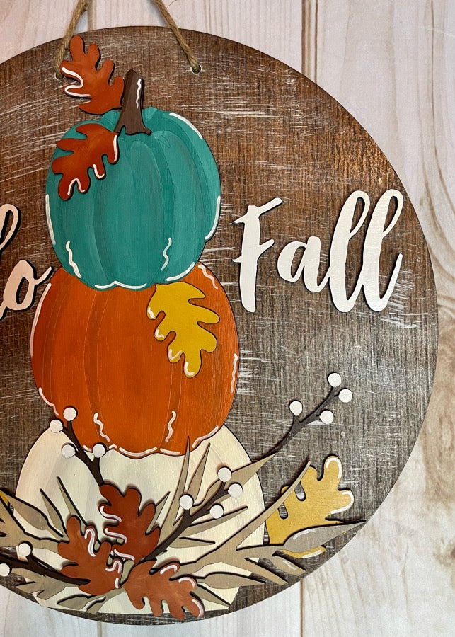 Hello Fall Pumpkins Wood Door Hanger