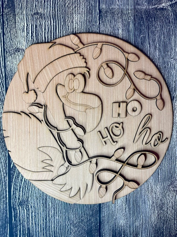 Flamingo Christmas Wood Door Hanger Blank