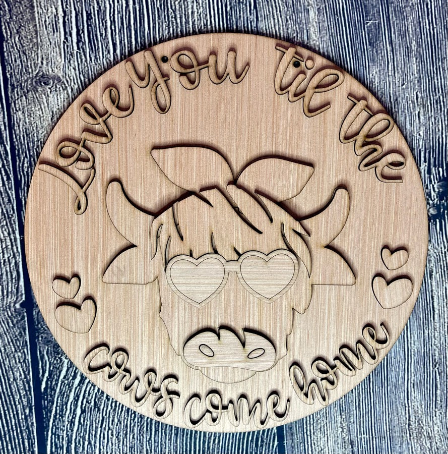 Valentine Highland Cow Wood Door Hanger Blank